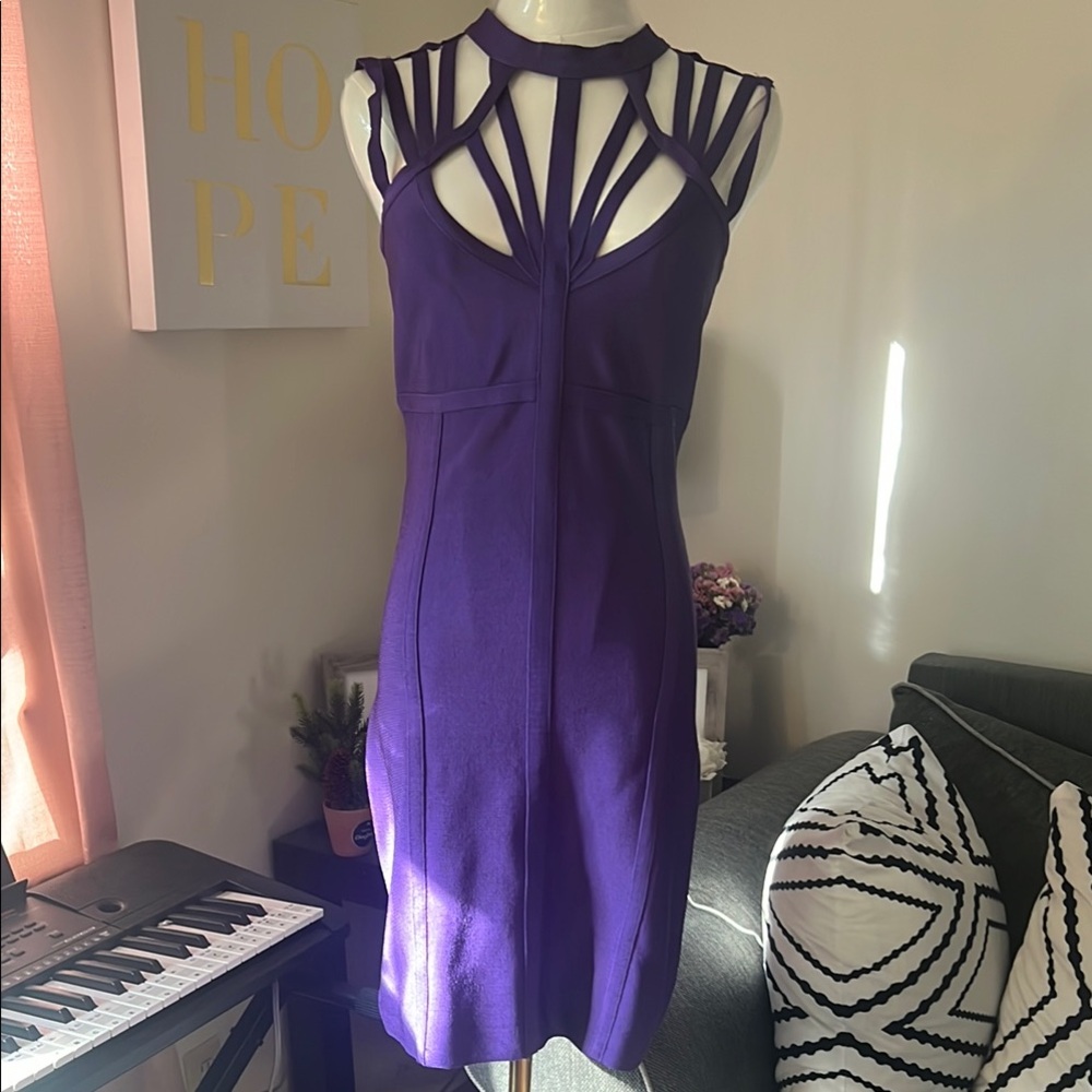 Bebe Purple Midi Dress CUT OUT BANDAGE DRESS